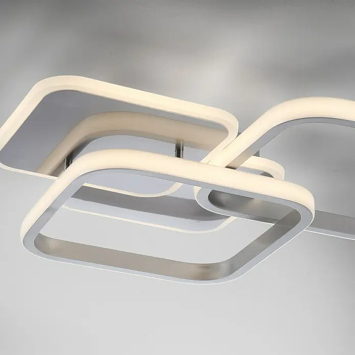 Just Light LED-Deckenleuchte SEVENT - 41 W, L x B x H: 46 x 39,4 x 8,7 cm, Stahl, Warmweiß - Moderne Deckenleuchte mit quadratischen, silberfarbenen Rahmen und integriertem, warmweißem LED-Licht für stilvolle Beleuchtung.