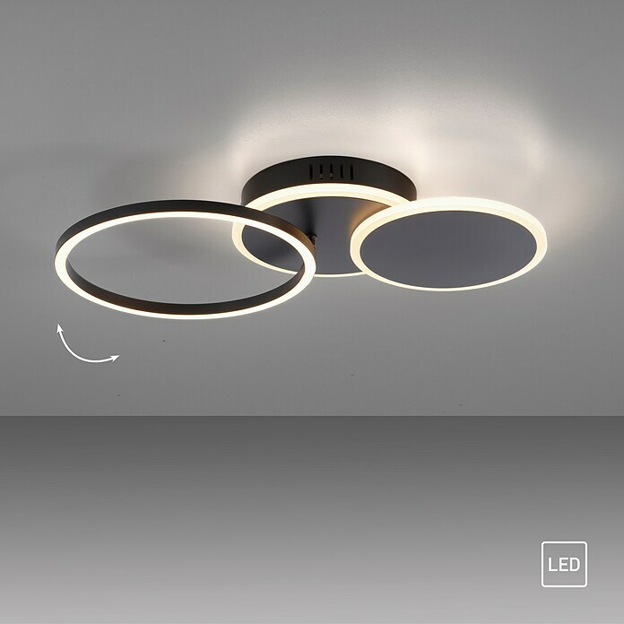 Just Light LED-Deckenleuchte SEVENT (29 W, L x B x H: 50 x 33,4 x 8,2 cm,  Schwarz, Warmweiß) | BAUHAUS