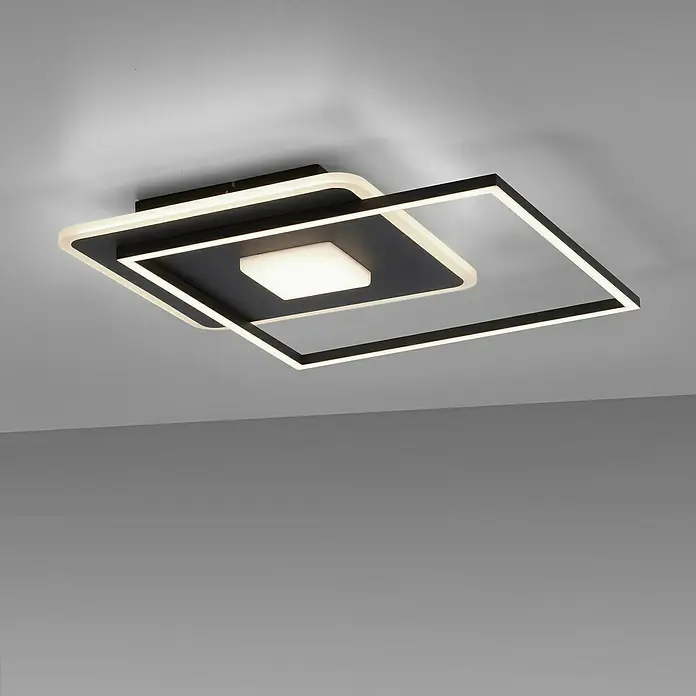Just Light LED-Deckenleuchte DOMINO30 W, L x B x H: 45 x 45 x 6,5 cm, Schwarz, Warmweiß - Moderne LED-Deckenleuchte in Schwarz und Weiß mit quadratischem Design, ideal für stilvolle Innenräume und energieeffiziente Beleuchtung.