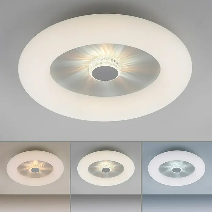 Just Light LED-Deckenleuchte rund VERTIGO - 30 W, Ø x H: 50 x 13,5 cm, Weiß, Mehrfarbig - Deckenleuchte mit runder Form und zentralem kristallartigem Licht. Das Produkt bietet verschiedene Farbtonoptionen für unterschiedliche Atmosphären.