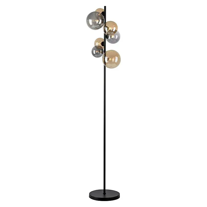 Paul Neuhaus Popsicle Stehleuchte - 21 W, Höhe: 155 cm, Schwarz, G9 - Elegante Stehleuchte mit Glaskugeln in Grau und Gold. Modernes Design für stilvolle Beleuchtung im Wohnraum.