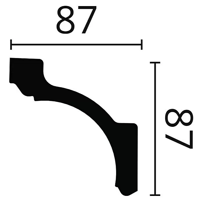Nmc Decoflair Zierprofil Deckenleiste Z20 - 2 m x 87 mm x 87 mm, Hochverdichteter Polyurethanschaum (PU) - Schwarzes Kranzgesims-Profil im Querschnitt, Maße 87x87 Einheiten.