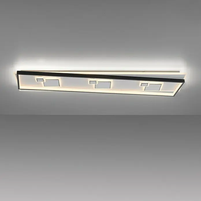 Paul Neuhaus LED-Deckenleuchte MAILAK - 39 W, L x B x H: 97,5 x 30 x 5,5 cm, Weiß, Warmweiß - Diese moderne Deckenleuchte in Schwarz und Weiß bietet stilvolle Beleuchtung mit ihrem einzigartigen, rechteckigen Design und den quadratischen Akzenten.
