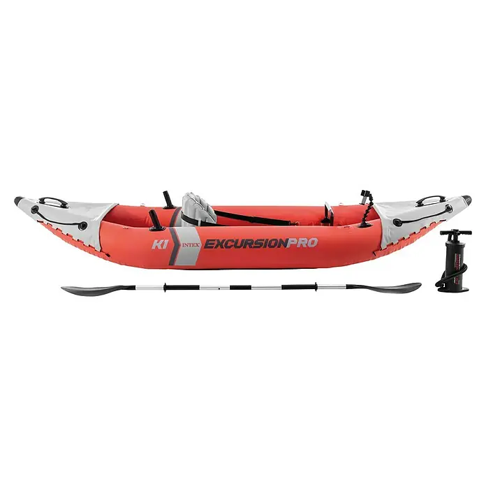 Intex Kajak Komplettset Excursion Pro - Nutzlast: 100 kg, Geeignet für: 1 Person - Aufblasbares Intex Excursion Pro Kajak, ideal für Outdoor-Abenteuer. Inklusive Paddel und Pumpe für sofortigen Einsatz.