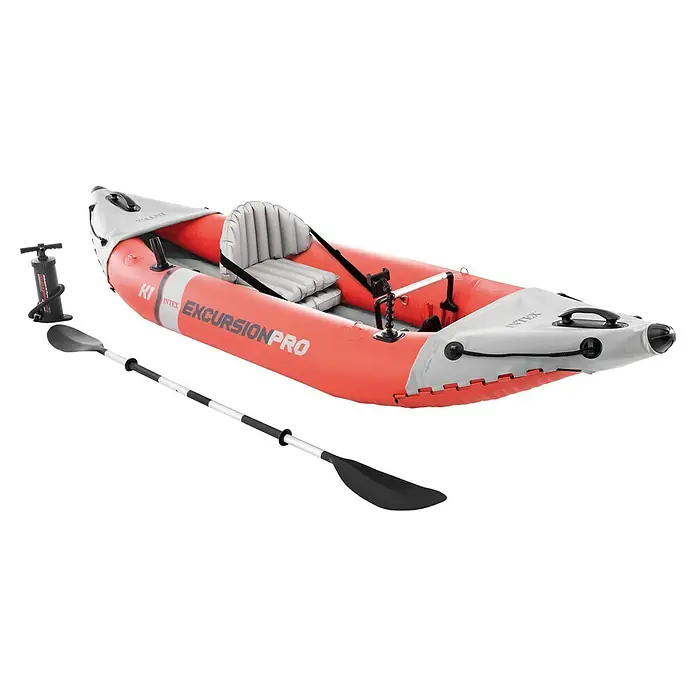 Intex Kajak Komplettset Excursion Pro - Nutzlast: 100 kg, Geeignet für: 1 Person - Das Intex Excursion Pro Kajak mit Paddel und Luftpumpe, ideal für Freizeit- und Abenteuerausflüge auf dem Wasser.