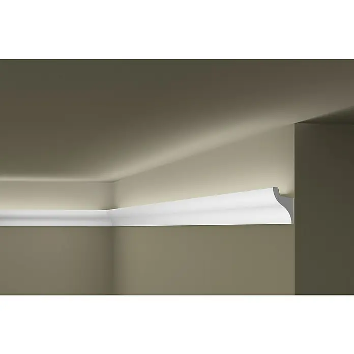 Nmc Decoflair Lichtleiste IL3 - 2 m x 33 mm x 50 mm, Hochverdichtetes extrudiertes Polymer (HDPS) - Elegante weiße Deckenleiste mit indirekter Beleuchtung. Schafft eine gemütliche Atmosphäre im Raum und betont die Architektur.