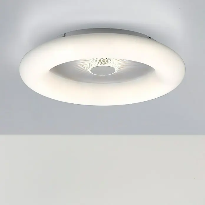 Just Light LED-Deckenleuchte rund VERTIGO - 30 W, Ø x H: 50 x 13,5 cm, Weiß, Mehrfarbig - Moderne LED-Deckenleuchte mit ringförmigem Design und zentralem Kristallakzent, die ein elegantes und helles Ambiente schafft.