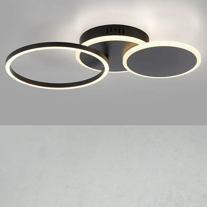 Just Light LED-Deckenleuchte SEVENT - 29 W, L x B x H: 50 x 33,4 x 8,2 cm, Schwarz, Warmweiß - Moderne LED-Deckenleuchte in Schwarz mit kreisförmigem Design für stilvolle Beleuchtung und ein elegantes Ambiente in jedem Raum.