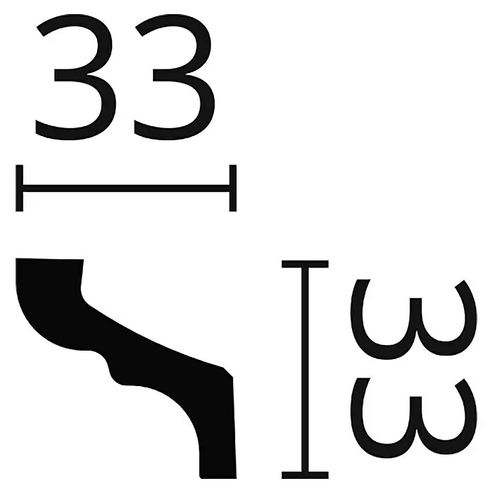 Nmc Decoflair Zierprofil Deckenleiste F - 2 m x 33 mm x 33 mm, Extrudiertes Polystyrol (XPS) - Schwarzes Profil mit Maßen von 33 Einheiten in Breite und Höhe.