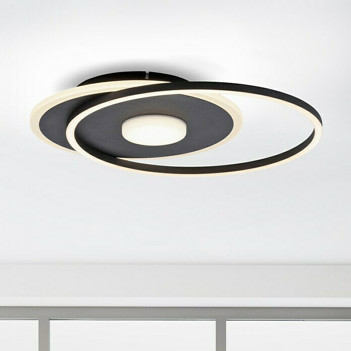 Just Light LED-Deckenleuchte DOMINO (31 W, L x B x H: 45 x 39,5 x 6,8 cm, Schwarz, Warmweiß) | BAUHAUS