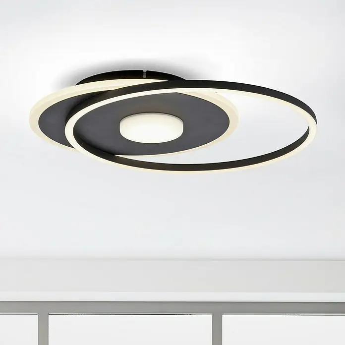 Just Light LED-Deckenleuchte DOMINO - 31 W, L x B x H: 45 x 39,5 x 6,8 cm, Schwarz, Warmweiß - Moderne LED-Deckenleuchte mit spiralen Design in Schwarz und Weiß für eine stilvolle Beleuchtung.
