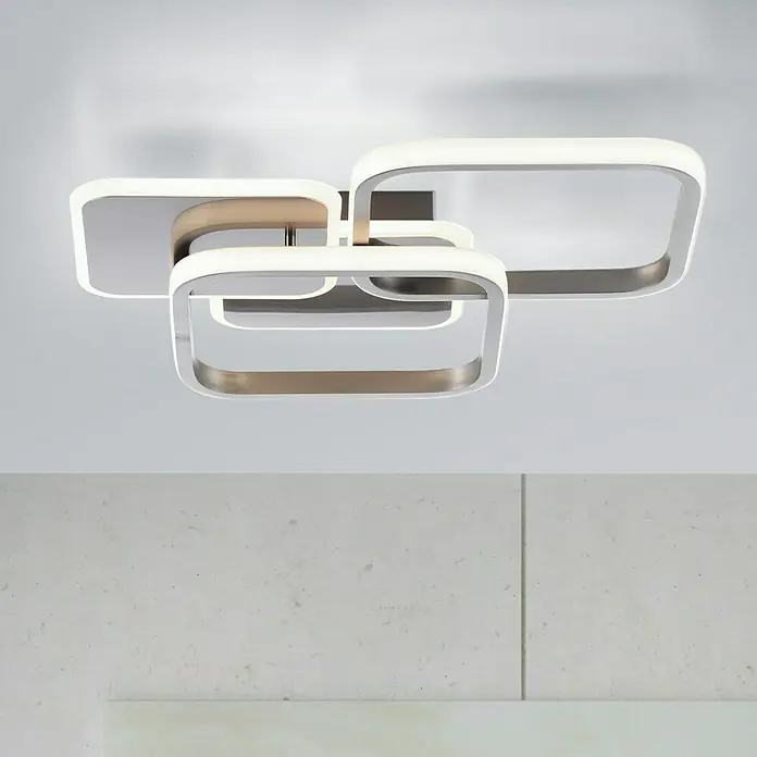 Just Light LED-Deckenleuchte SEVENT - 41 W, L x B x H: 46 x 39,4 x 8,7 cm, Stahl, Warmweiß - Moderne LED-Deckenleuchte mit quadratischen Rahmen und silbernen Akzenten für eine stilvolle Beleuchtung.