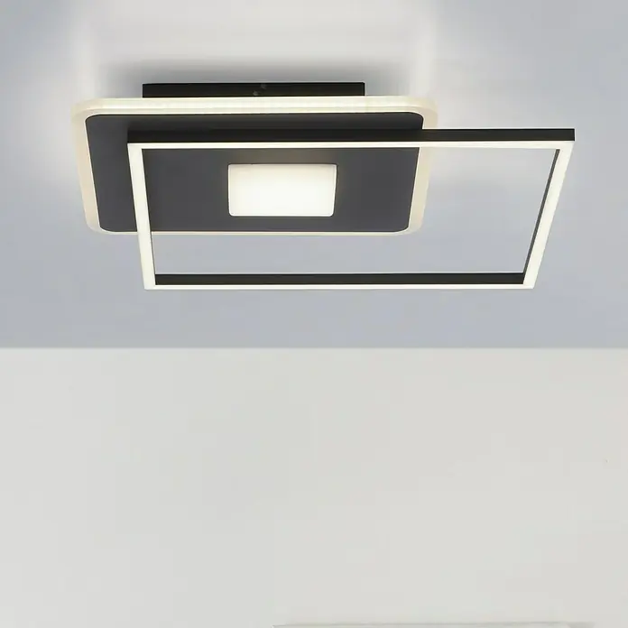 Just Light LED-Deckenleuchte DOMINO - 30 W, L x B x H: 45 x 45 x 6,5 cm, Schwarz, Warmweiß - Moderne LED-Deckenleuchte mit quadratischem Design in Schwarz und Weiß, ideal für stilvolle Innenräume. Sorgt für eine angenehme Beleuchtung.