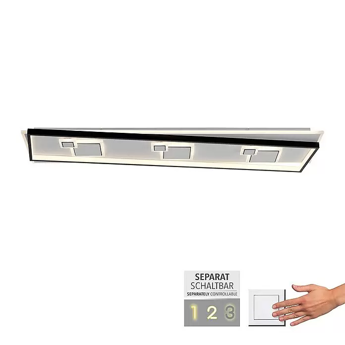 Paul Neuhaus LED-Deckenleuchte MAILAK - 39 W, L x B x H: 97,5 x 30 x 5,5 cm, Weiß, Warmweiß - Rechteckige LED-Deckenleuchte mit schwarzen und weißen Rahmen und mehrstufiger Dimm-/Schaltfunktion.