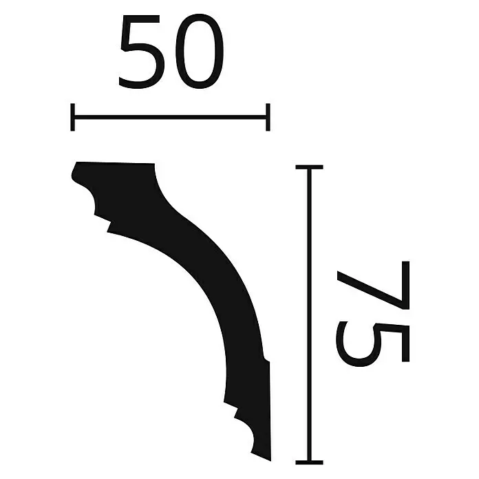 Nmc Decoflair Zierprofil Deckenleiste Z1220 - 2 m x 50 mm x 75 mm, Hochverdichteter Polyurethanschaum (PU) - Schwarzes Hohlkehlleisten-Profil, 50 mm breit und 75 mm hoch.