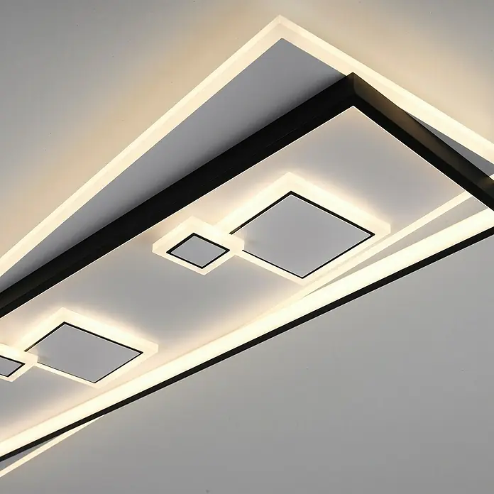 Paul Neuhaus LED-Deckenleuchte MAILAK - 39 W, L x B x H: 97,5 x 30 x 5,5 cm, Weiß, Warmweiß - Moderne Deckenleuchte mit schwarzem Rahmen und quadratischen LED-Elementen für eine stilvolle Beleuchtung im Raum.