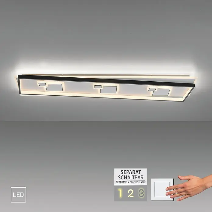 Paul Neuhaus LED-Deckenleuchte MAILAK - 39 W, L x B x H: 97,5 x 30 x 5,5 cm, Weiß, Warmweiß - Moderne LED-Deckenleuchte mit separater Schaltfunktion für individuelle Lichtsteuerung im Raum.