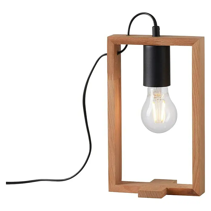 Just Light Tischleuchte FRANKY - L x B x H: 15 x 10 x 28,5 cm, Schwarz, E27 - Holzrahmen-Tischlampe mit schwarzer Fassung und einer klaren Edison-Glühbirne, die warmes Licht spendet. Die Lampe hat ein modernes Design.