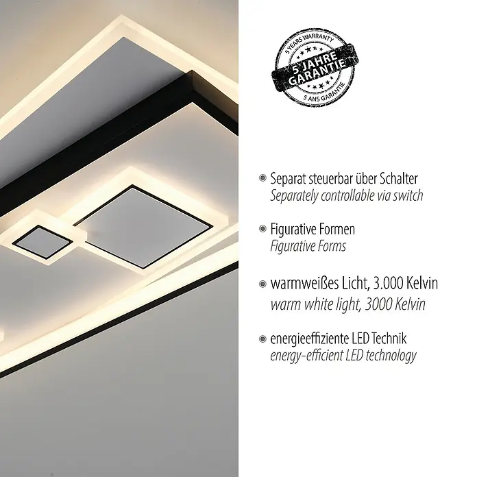 Paul Neuhaus LED-Deckenleuchte MAILAK - 39 W, L x B x H: 97,5 x 30 x 5,5 cm, Weiß, Warmweiß - Moderne LED-Deckenleuchte mit quadratischen Formen und warmweißem Licht, energiesparend und separat schaltbar, mit 5 Jahren Garantie.