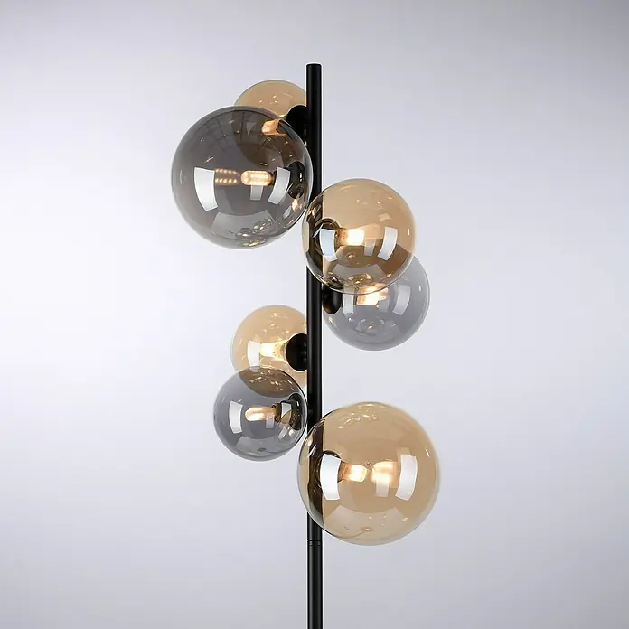 Paul Neuhaus Popsicle Stehleuchte - 21 W, Höhe: 155 cm, Schwarz, G9 - Stilvolle Stehlampe mit Kugelschirmen in Grau- und Goldtönen. Das moderne Design ist ein echter Hingucker für jeden Wohnraum.