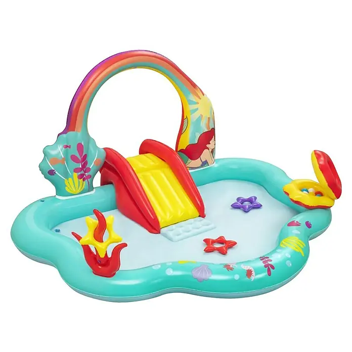 Bestway Planschbecken Kleine Meerjungfrau - 221 x 193 x 117 cm - Aufblasbares Planschbecken mit Rutsche im Disney Arielle Design, ideal für sommerlichen Wasserspaß im Garten.