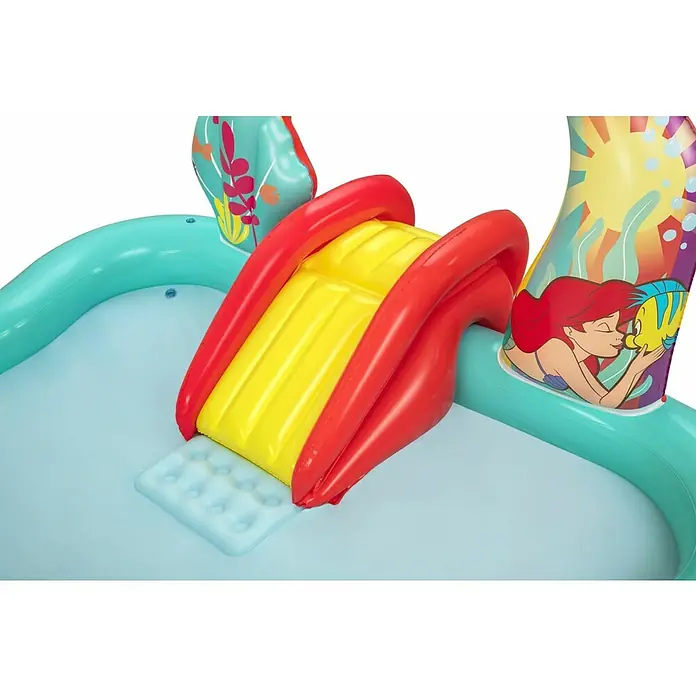 Bestway Planschbecken Kleine Meerjungfrau - 221 x 193 x 117 cm - Aufblasbares Kinderplanschbecken mit Rutsche und Meerjungfrau-Design für lustige Stunden im Wasser.