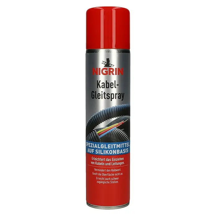 Nigrin Kabelgleitspray - 400 ml - Nigrin Kabel-Gleitspray: Spezialgleitmittel auf Silikonbasis für das einfache Einziehen von Kabeln und Leitungen, reduziert Reibung.