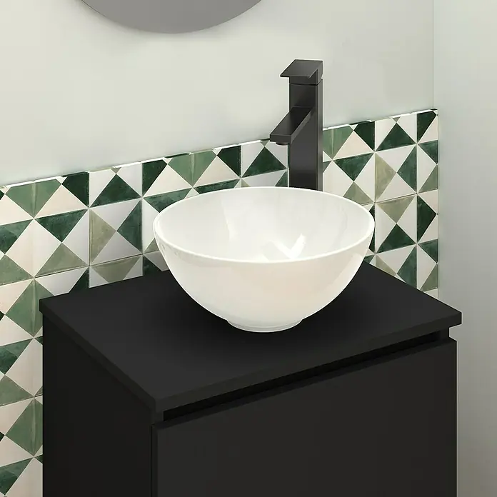 Artysan Conjunto de mueble de baño Nuca - Ancho: 45 cm, Negro, 3 pzs. - Un moderno tocador con un elegante lavabo de encimera y un elegante grifo negro, que añade un toque de elegancia a cualquier baño.