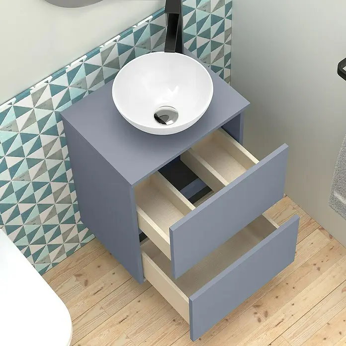 Artysan Conjunto de mueble de baño Nuca - Ancho: 45 cm, Azul, 3 pzs. - Moderno lavabo de baño con dos cajones en elegante gris. Perfecto para un diseño de baño contemporáneo y almacenamiento práctico.