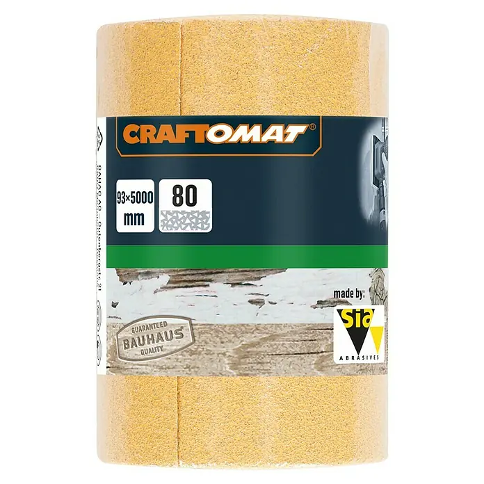 Craftomat SchleifpapierKörnung: 80, 93 x 5.000 mm - Eine Rolle Craftomat Schleifpapier mit den Maßen 93x5000mm und einer Körnung von 80, hergestellt von SIA Abrasives.