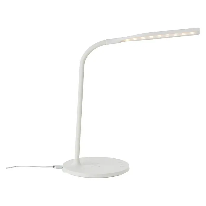 Brilliant LED-Tischleuchte Joni - 5,5 W, L x B x H: 33 x 17 x 34 cm, Weiß, Mehrfarbig - Elegante, weisse LED-Tischleuchte mit flexiblem Arm und kabelloser Ladestation. Ideal für Büro oder Nachttisch.