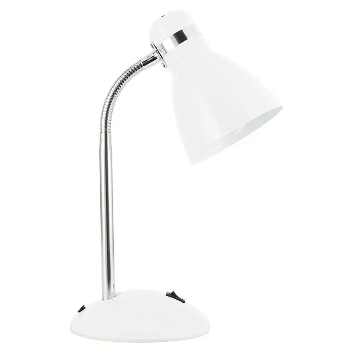 Brilliant LED-Tischleuchte Allison - L x B x H: 22 x 15,5 x 24,5 cm, Weiß - Eine elegante weiße Schreibtischlampe mit verstellbarem Hals und Chromdetails für eine moderne Beleuchtung.