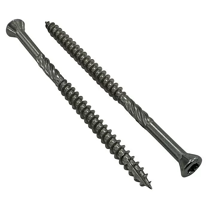 Profi Depot Tornillo autoperforante Turbo Drill - Diámetro: 4 mm, Largo: 40 mm, Acero inoxidable, TX para accionamientos TORX, Cabezal avellanado, 200 ud. - Dos tornillos metálicos plateados con rosca gruesa, cabeza avellanada y accionamiento en estrella.