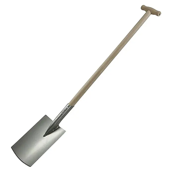 Gärtnerspaten - Arbeitsbreite: 29 cm, Silber, T-Stiel - Ein Spaten mit einem Holzgriff und einer Stahlklinge, ideal für Gartenarbeiten und Landschaftsbau.