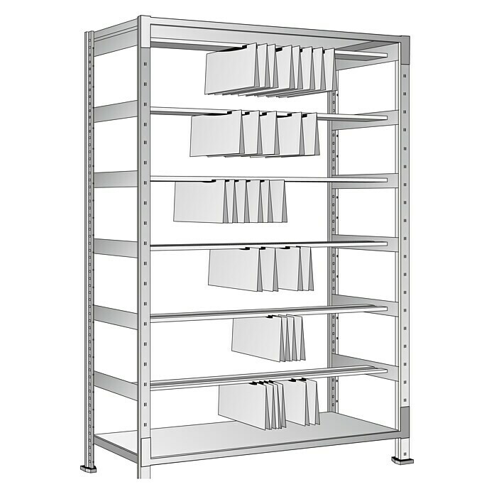 Scholz System Metall-Registraturregal Grundelement (430 x 1.050 x 1.980 mm, Traglast: 140 kg/Boden, Stecken)