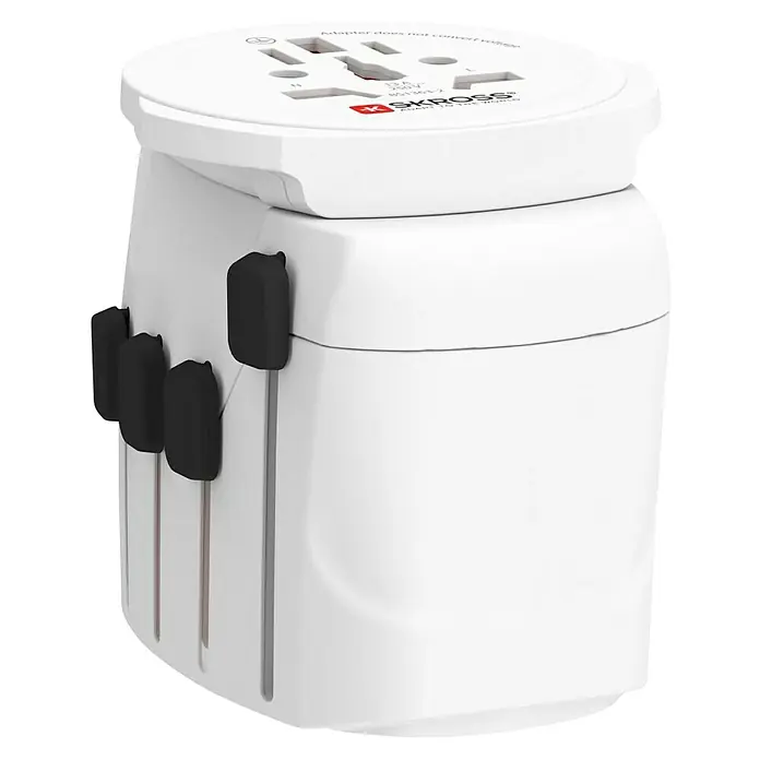Skross Reiseadapter PRO – World - Weiß - Hier ist ein universeller Reiseadapter von SKROSS, ideal für verschiedene Steckdosentypen weltweit, kompakt und benutzerfreundlich.
