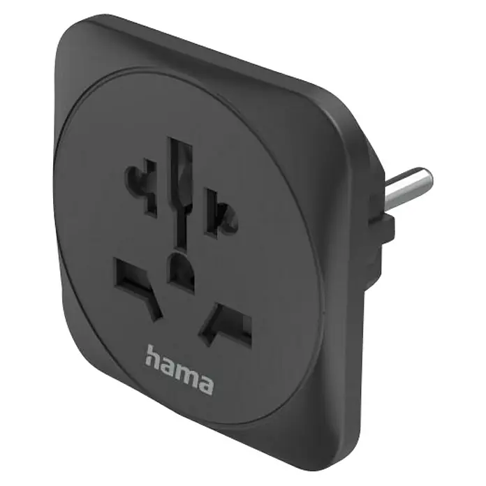 Hama Reiseadapter Welt nach Europa - Netzsteckertyp Reiseadapter: Typ E+F (CEE 7/7), Schwarz - Universal-Reiseadapter von Hama in Schwarz, kompatibel mit verschiedenen Steckdosentypen, ideal für Reisende.