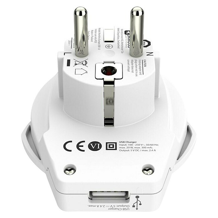 Skross Adaptador de viaje con USB-A (Tipo de enchufe de red de adaptador de viaje: Tipo E+F (CEE 7/7), Blanco) | BAUHAUS