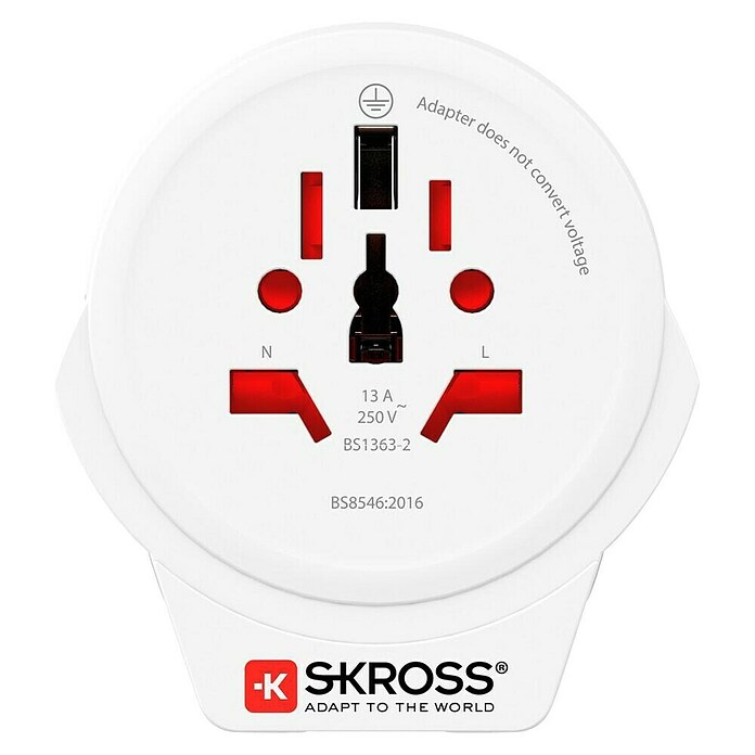 Skross Adaptador de viaje con USB-A (Tipo de enchufe de red de adaptador de viaje: Tipo E+F (CEE 7/7), Blanco) | BAUHAUS