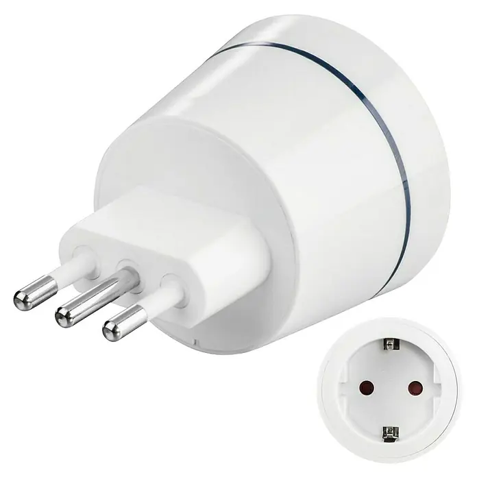 Hama Reiseadapter Europa nach Italien - Netzsteckertyp Reiseadapter: Typ L (CEI 23-50), Weiß - Bild eines Steckdosenadapters Typ J auf Typ C, ein praktisches Zubehör für Reisende und den Heimgebrauch.