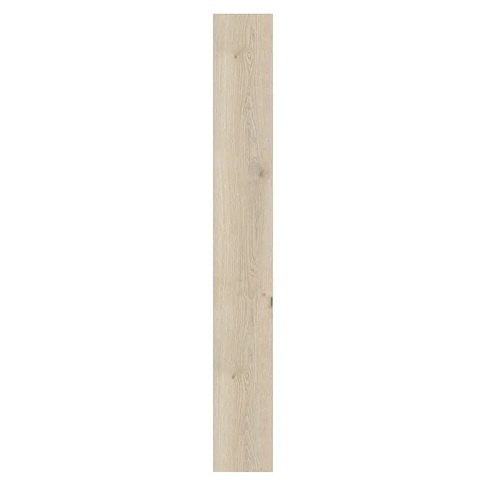 Living by Haro Laminatmuster Gigante Eiche Toronto steingrau - 200 x 243 x 8 mm, Landhausdiele - Nahaufnahme einer einzelnen Diele aus hellem Eichenparkett, die natürliche Maserung und warme Farbtöne hervorhebt.