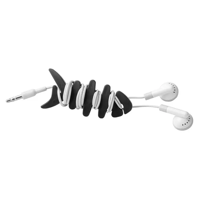 Inofix Protector de cables Raspa - Multicolor, 3 ud. - Auriculares blancos con un práctico enrollador de cable negro. Mantén tus auriculares ordenados y sin enredos con este accesorio.