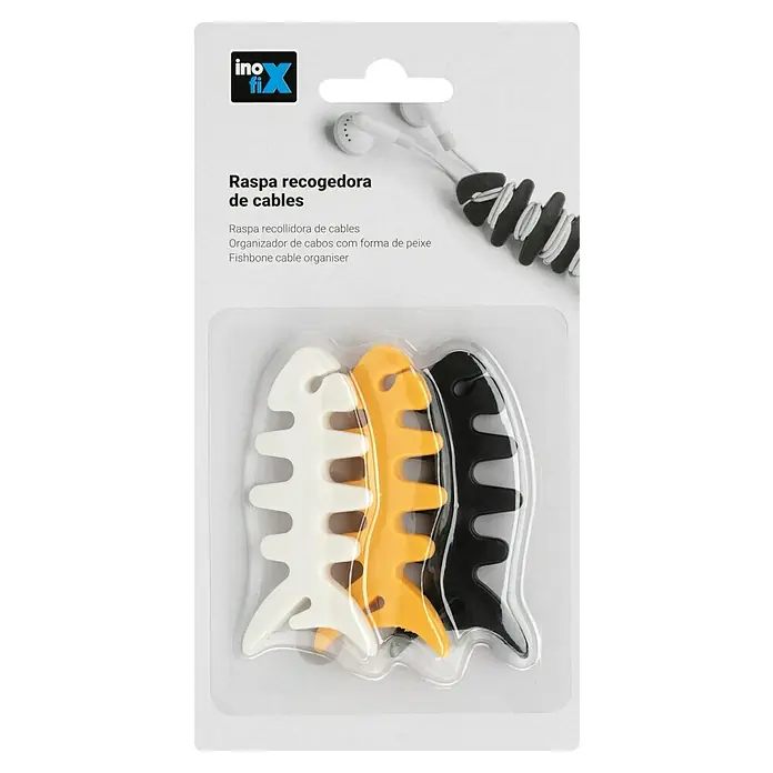 Inofix Protector de cables Raspa - Multicolor, 3 ud. - Organizador de cables con forma de espina de pescado Ino-Fix para guardar los cables de los auriculares.