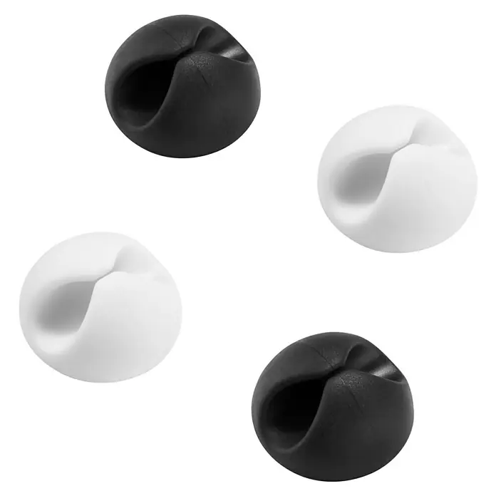 Inofix Fijación para cables adhesivo - Blanco y Negro, 6 ud. - Imagen de clips de cable en blanco y negro, diseñados para organizar cables y alambres.