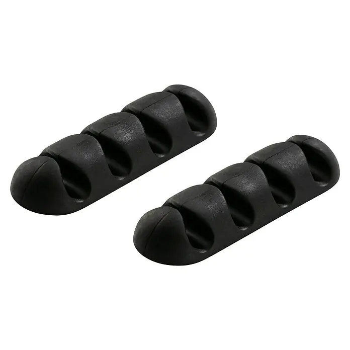 Inofix Fijación para cables adhesivo - Negro, 2 ud. - Dos sujetacables de silicona negra para mantener los cables ordenados y organizados en escritorios o paredes.