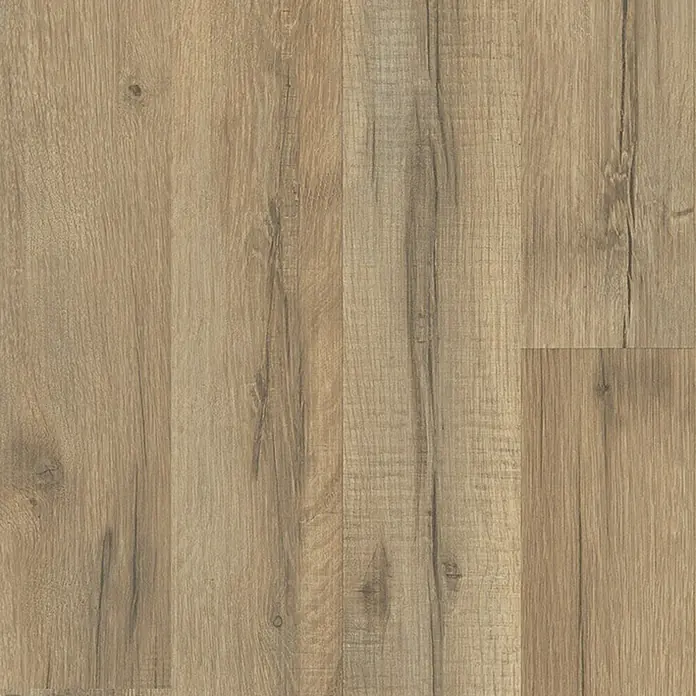 Living by Haro Laminat Sonderedition - Eiche Calabria, 2-Stab, 1.282 x 193 x 7 mm - Detailaufnahme von Holzdielenboden in warmen Brauntönen mit natürlicher Maserung. Perfekt für ein gemütliches Ambiente.