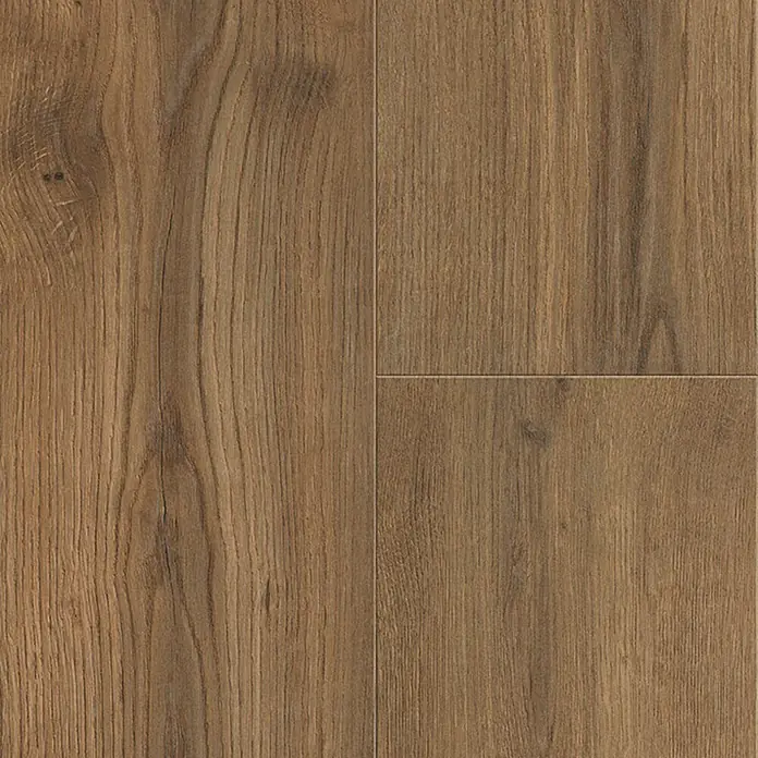 Living by Haro Laminat NKL32 - Eiche Langley geräuchert, Landhausdiele, 1.282 x 193 x 7 mm - Braune Holzdielen mit Maserung. Das Parkett hat eine warme Ausstrahlung und eine natürliche Optik für ein behagliches Ambiente.