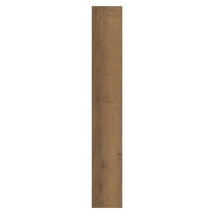 Living by Haro Laminatmuster NKL32 Eiche Langley geräuchert290 x 193 x 7 mm, Landhausdiele - Hochformatiges Bild einer einzelnen braunen Holzfliese mit Maserung, ideal für Bodenbeläge oder Wandverkleidungen im Innenbereich.