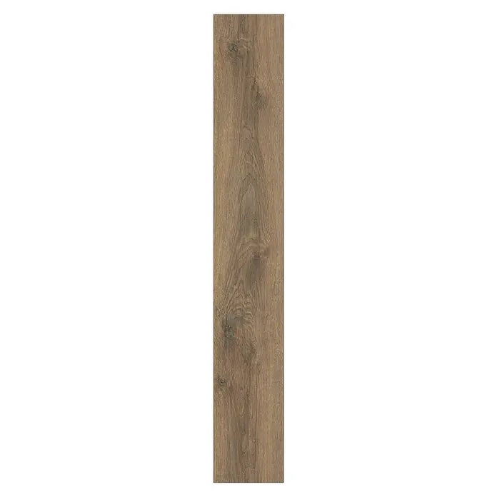 Living by Haro Laminat Sonderedition - Eiche Scarpa geräuchert, Landhausdiele, 1.282 x 193 x 7 mm - Nahaufnahme eines einzelnen Holzplanken-Vinylbodens mit einer Maserung, die Holz ähnelt.