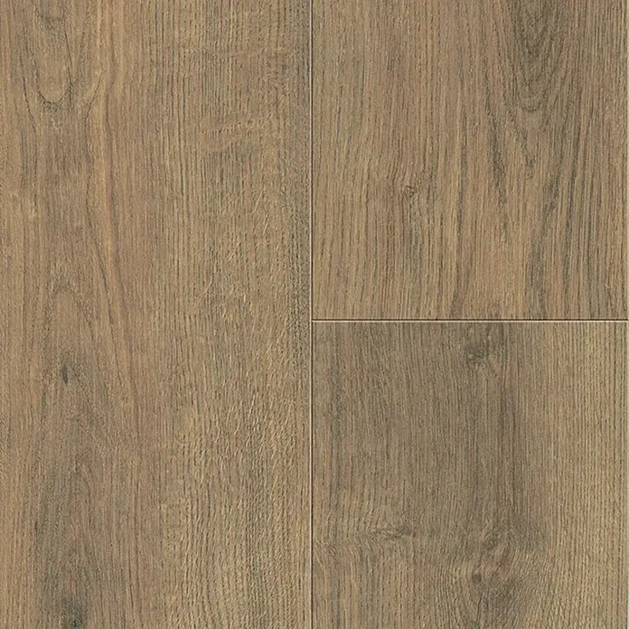 Living by Haro Laminat Sonderedition - Eiche Scarpa geräuchert, Landhausdiele, 1.282 x 193 x 7 mm - Nahaufnahme von braunem Laminatboden, der eine natürliche Holzstruktur und ein modernes Design für Innenräume zeigt.